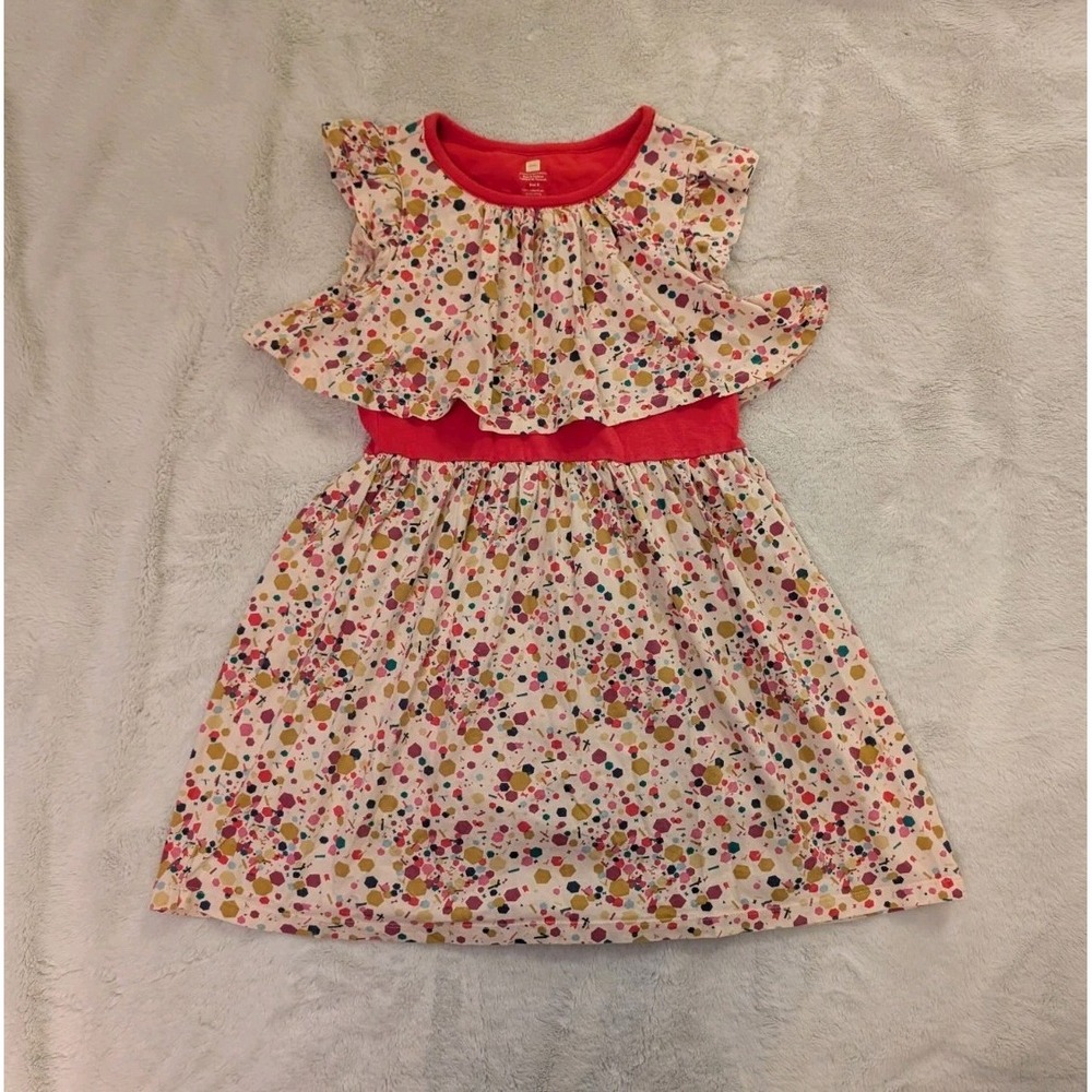 Tea Collection Confetti Polka Dot Cream Pink Twirl Dress Faux Crop Top Size 8